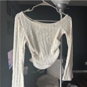 White Ribbed Knit Sweater Off The Shoulder